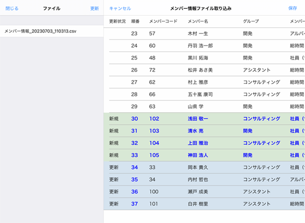 メンバー情報ファイルの取り込み