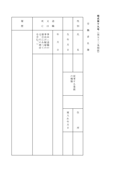 労働者名簿の様式例